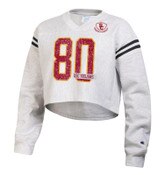 USC Trojans Women's Champion Gray Reverse Weave Jersey Crop Fleece Top
